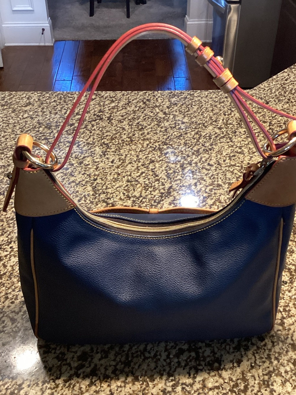 Dooney & Bourke Navy and Tan Leather Shoulder Hobo - Picture 2 of 8